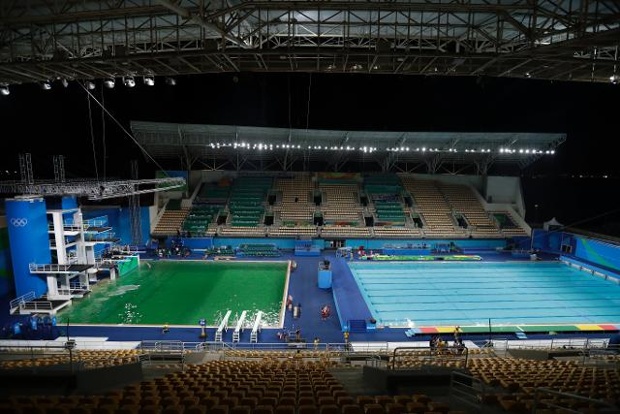 Not again! Olympic water polo pool color turns green