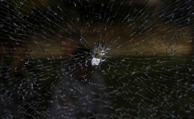 Damage to a media bus in the Deodoro area of Rio de Janeiro on the fourth day of the Rio Olympic Games Brazil