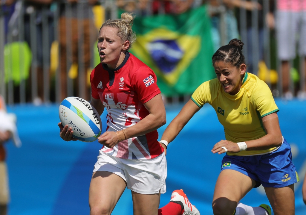 On a roll Natasha Hunt of Great Britain in flying action against Brazil Armando Babani