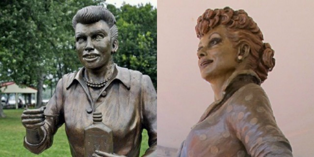 On the left the statue dubbed 'Scary Lucy&#039 was replaced by a more flattering image of Lucille Ball right