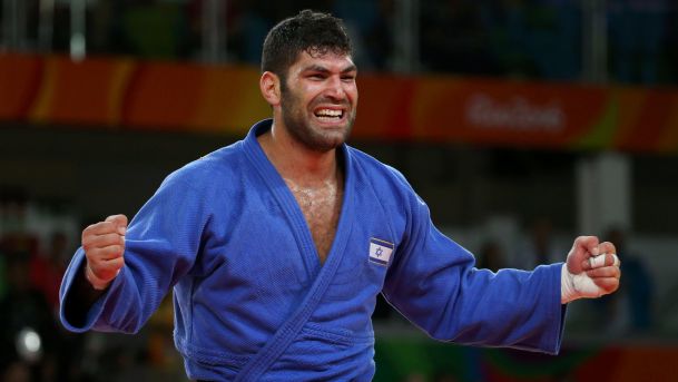 Or Sasson of Israel celebrates winning the bronze