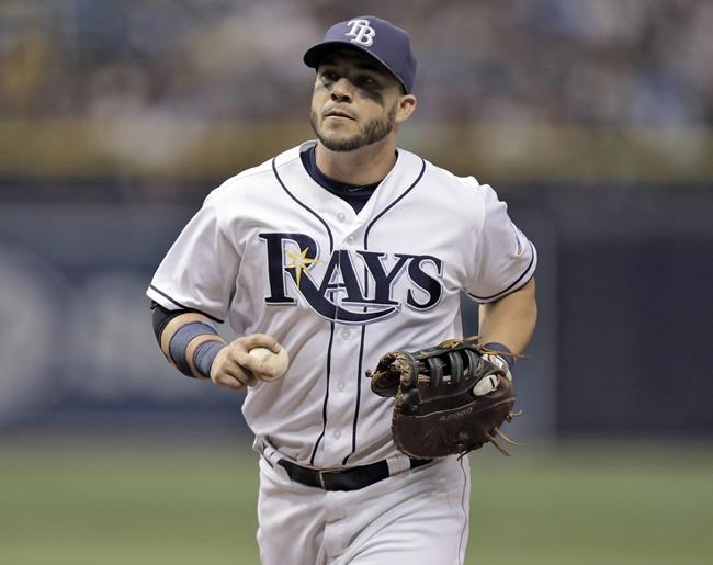 Rays first baseman Steve Pearce during the fourth inning of a baseball game against the New York Yankees in St. Petersburg Fla. The Orioles have reacquired Pearce from Tampa Bay sending the Rays minor