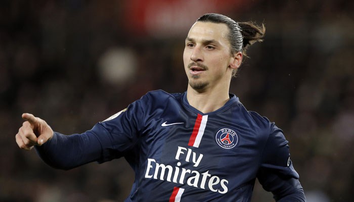 Paris Saint Germain's Zlatan Ibrahimovic gestures during their League One soccer match between Paris Saint Germain and Montpellier at Parc des Princes stadium in Paris Saturday Dec. 20 2014