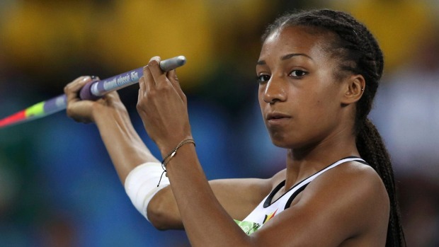 Nafissatou Thiam of Belgium is delighted with her win in the heptathlon