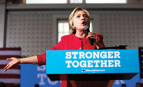 Democratic presidential candidate Hillary Clinton speaks. — AP