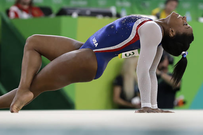 United States’ Simone Biles performs on the floor during the artistic gymnastics women’s individual all-around final at the 2016 Summer Olympics in Rio de Janeiro Brazil Thursday Aug. 11 2016