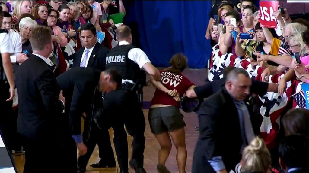 Protester rushes stage at Clinton campaign event