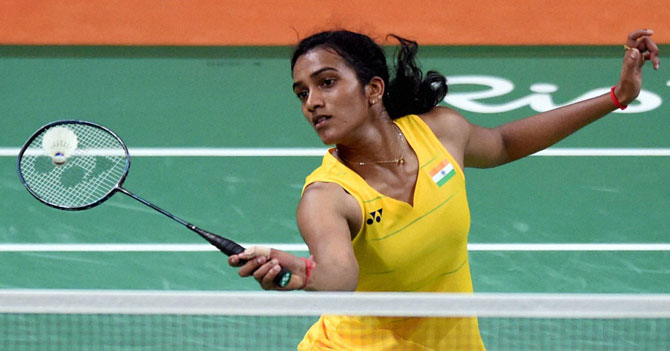 PV Sindhu in action at the Riocentre. Pic  AFP