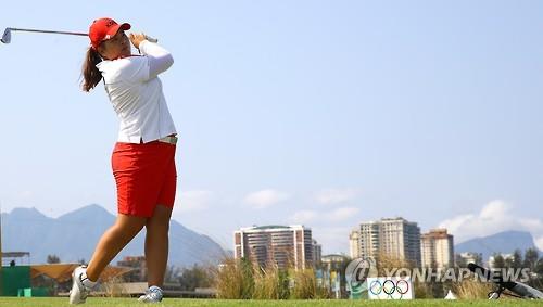 South Korean Park In-bee hits her tee shot on the eighth hole during the second round of the Rio de Janeiro Olympic women's golf tournament on Aug. 18 2016