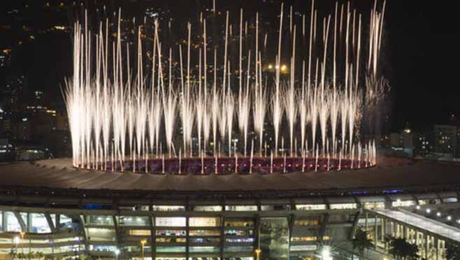 Fireworks explode above the Maracana stadium during the opening ceremony of the Rio's 2016 Summer Olympics in Rio de Janeiro in Rio de Janeiro Brazil Friday Aug. 5 2016