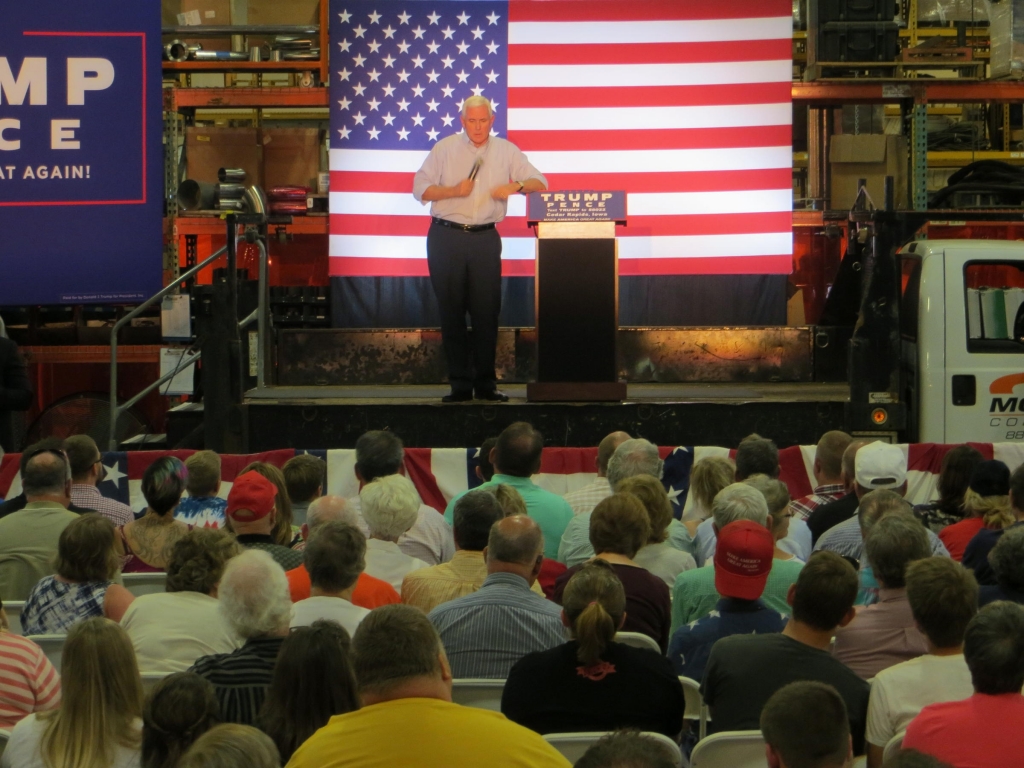 Pence spoke Monday at Modern Companies Inc. in Cedar Rapids