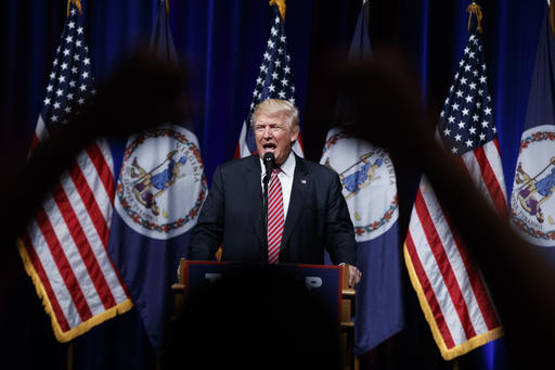 Republican presidential candidate Donald Trump speaks during a campaign rally at Briar Woods High School Tuesday Aug. 2 2016 in Ashburn Va