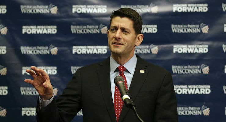 House Speaker Paul Ryan R-Wisconsin at a press conference during the Republican Party of Wisconsin 2016 State Convention at the KI Convention Center in Green Bay Wisconsin on Saturday