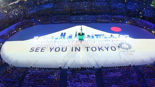 Performers take part in the closing ceremony announcing the next Olympics in Tokyo in four years