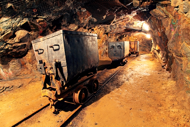 Mining cart in silver gold copper mine