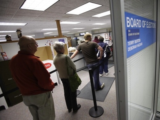 Voters wait in line for early voting in Ohio