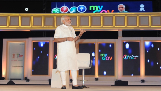 Indian Prime Minister Narendra Modi speaks at the second anniversary celebrations of MyGov in New Delhi India