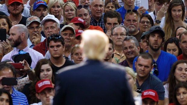 Republican presidential candidate Donald Trump speaks during a campaign town hall at Ocean Center in Daytona Beach Florida