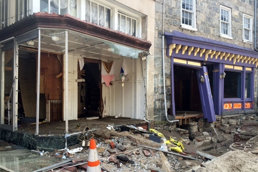 Severe Weather Damage along Main Street in historic Ellicott City Md. is viewed Monday after the city was ravaged by floodwaters Saturday night killing two people and causing devastating damage to homes and businesses officials said