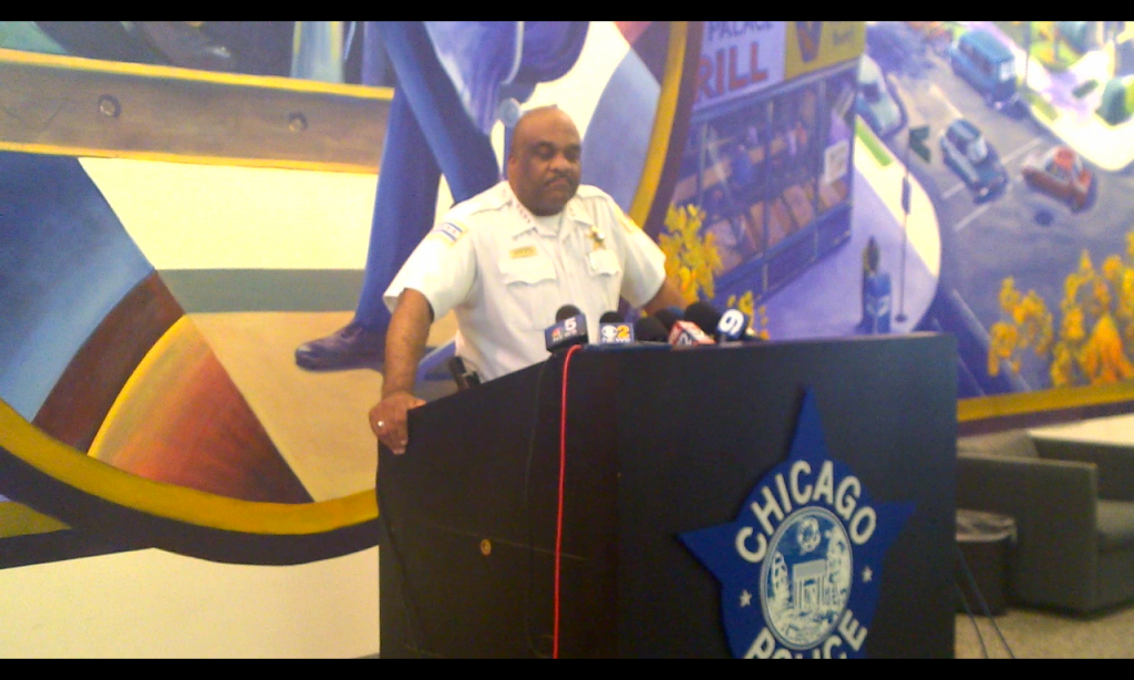 Police Supt. Eddie Johnson speaks to reporters about Paul O'Neal's shooting. | Natalie Watts  Sun-Times