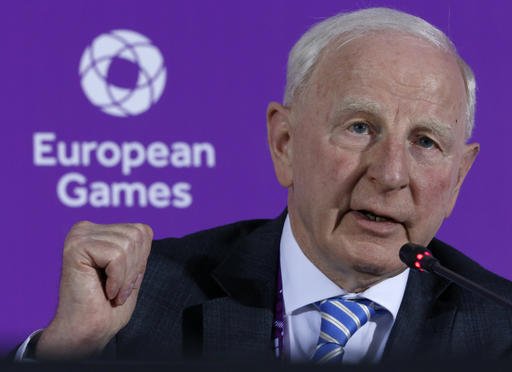 Patrick Hickey the head of the European Olympic Committee speaks during a news conference on the eve of the opening of the 2015 European Games in Baku Azerbaijan. Rio de Janeiro authorities have issued an arrest