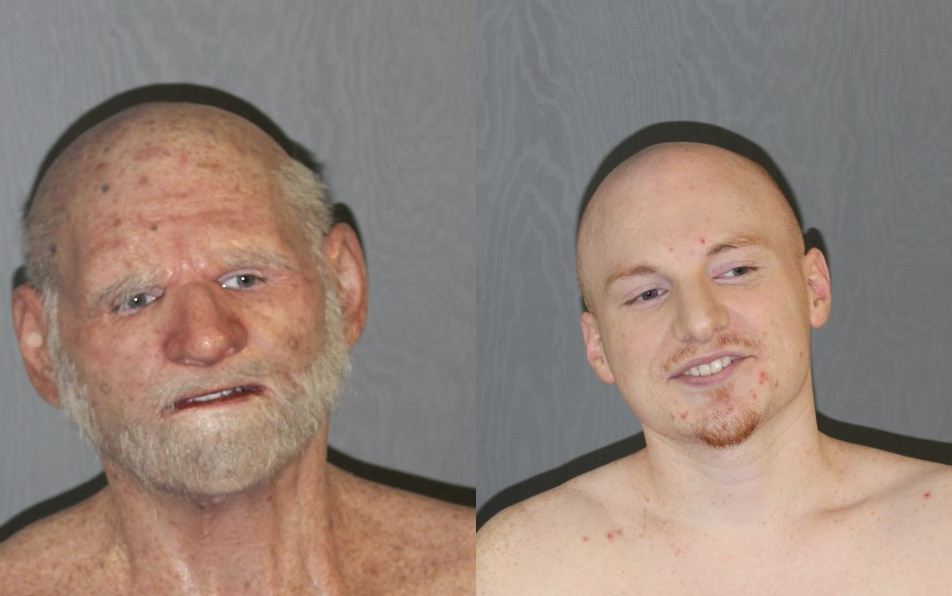 Police say Shann Miller disguised himself as an elderly man. At right is Miller without his “mask”