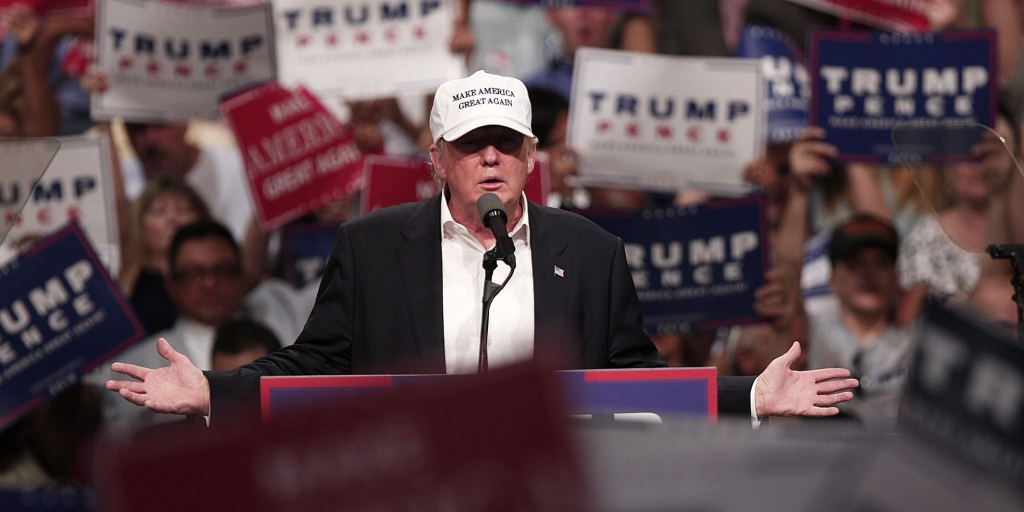 DIMONDALE MI- AUGUST 19 Republican presidential nominee Donald Trump speaks at a campaign rally