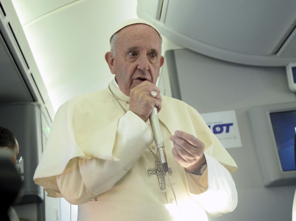 Pope Francis told reporters Sunday that there are violent persons in every religion and that if speaking of'Islamic violence' he should mention'Catholic violence