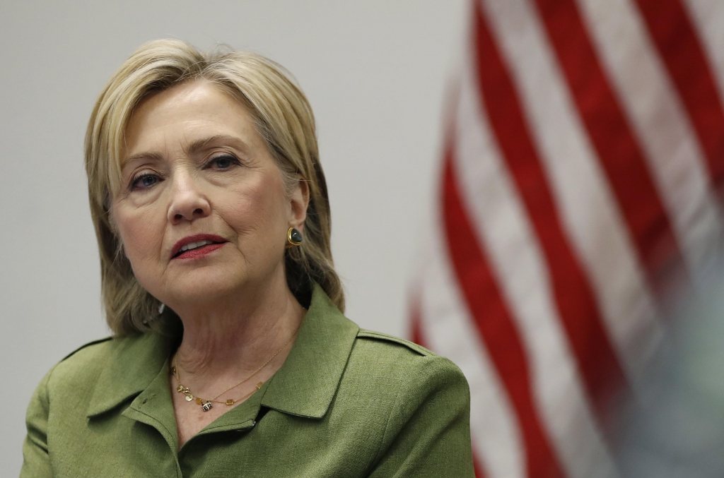 2016 Democratic presidential candidate Hillary Clinton speaks to media at John Jay College of Criminal Justice in New York