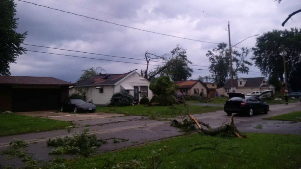 Debris litters the streets of LaSalle Ont. on Aug. 24