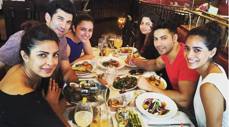 Priyanka Chopra with Dream Team members Parineeti Chopra Aditya Roy Kapur and Varun Dhawan. Katrina Kaif and Alia Bhatt are missing