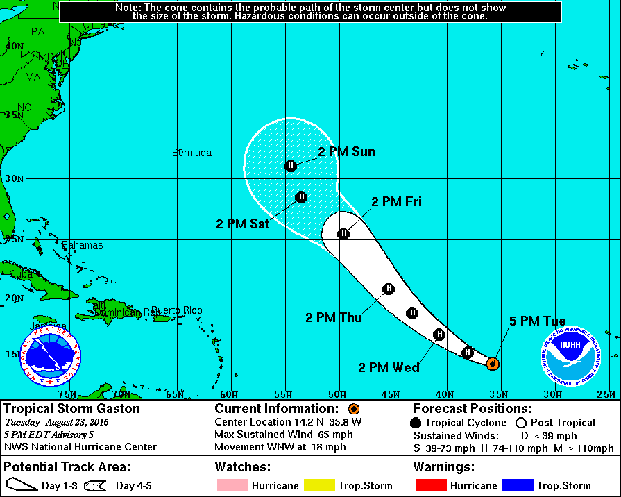 Projected path of Storm Gaston. National Hurricane Center