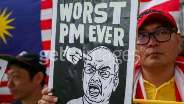 Protesters in Kuala Lumpur demand the resignation of Najib Razak in August 2015