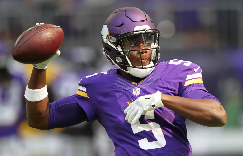 Minnesota Vikings quarterback Teddy Bridgewater warms up before an NFL preseason football game against the San Diego Chargers Sunday Aug. 28 2016 in Minneapolis. ORG XMIT MNCN105