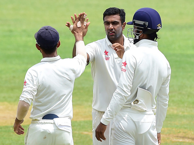 Ravichandran Ashwin celebrates a wicket on day one