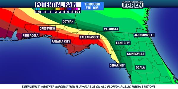 Rainfall amounts of three to six inches are projected with locally higher amounts possible near the immediate coast