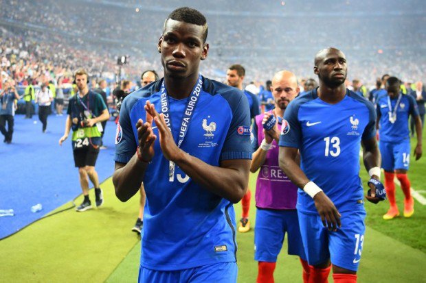 France's midfielder Paul Pogba acknowledges the fans after France lost to Portugal 1-0 in Euro 2016 final football match between France and Portugal at the Stade de France in Saint-Denis north of Paris