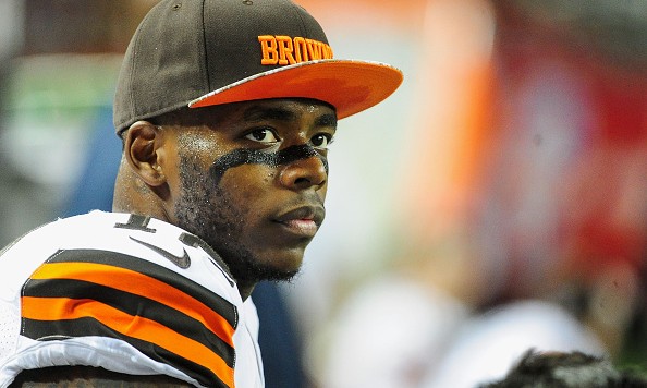 ATLANTA GA- NOVEMBER 23 Josh Gordon #12 of the Cleveland Browns stands on the sideliens in the first half against the Atlanta Falcons at Georgia Dome