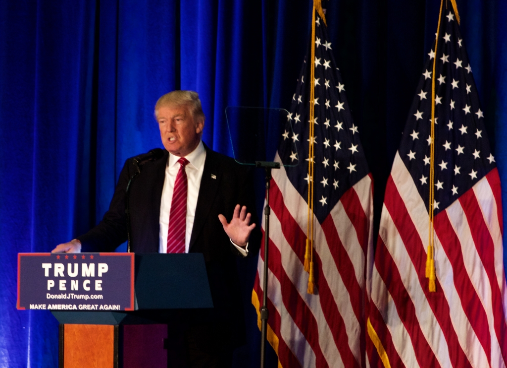 Republican Party Presidential Nominee lays out his plan to defeat ISIS to a crowd of supporters in Youngstown State University's Chestnut Room