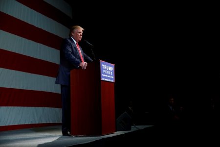 Republican U.S. presidential nominee Donald Trump attends a campaign rally at Crown Arena in Fayetteville North Carolina