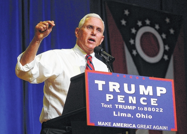 Republican Vice Presidential candidate Mike Pence speaks during a campaign rally at the UNOH Event Center on Friday