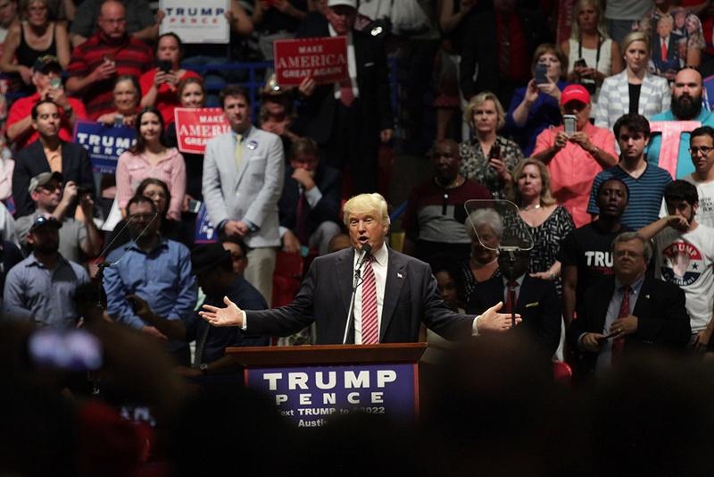 Republican nominee for president Donald Trump speaks at a rally in Austin on Tuesday night