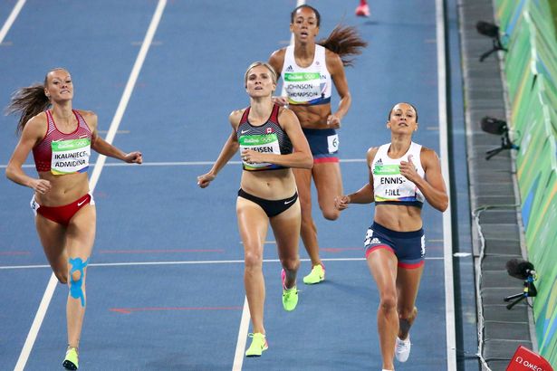 Great Britain's Jessica Ennis Hill completes the 800m and claims a silver medal in the Women's Heptathlon at the Olympic Stadium on the eighth day of the Rio Olympics Games