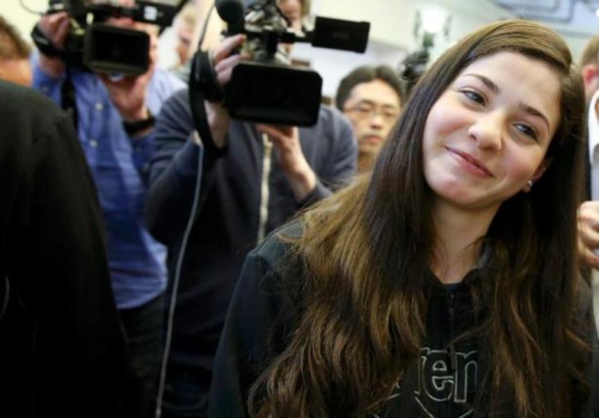 Syrian swimmer Yusra Mardini poses after a news conference in Berlin Germany