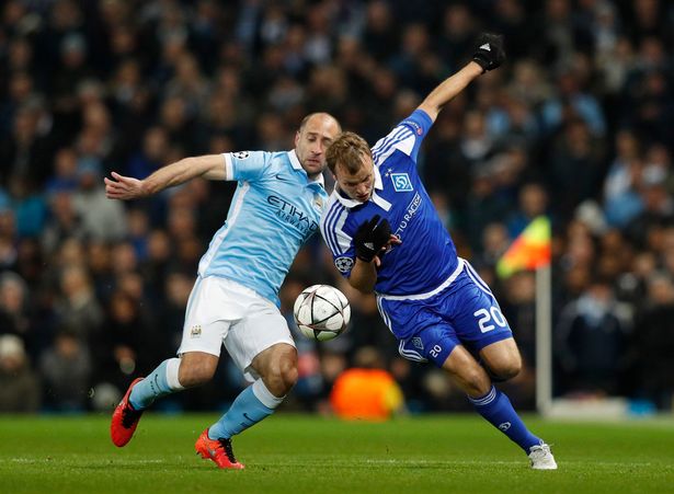 Pablo Zabaleta in action with Oleh Gusev