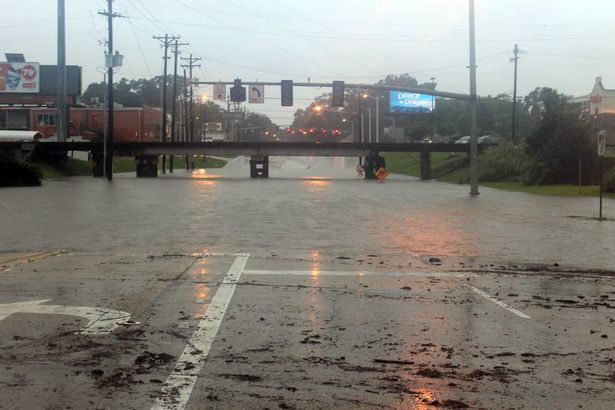 The Acadian Thruway Louisiana is covered in floodwater