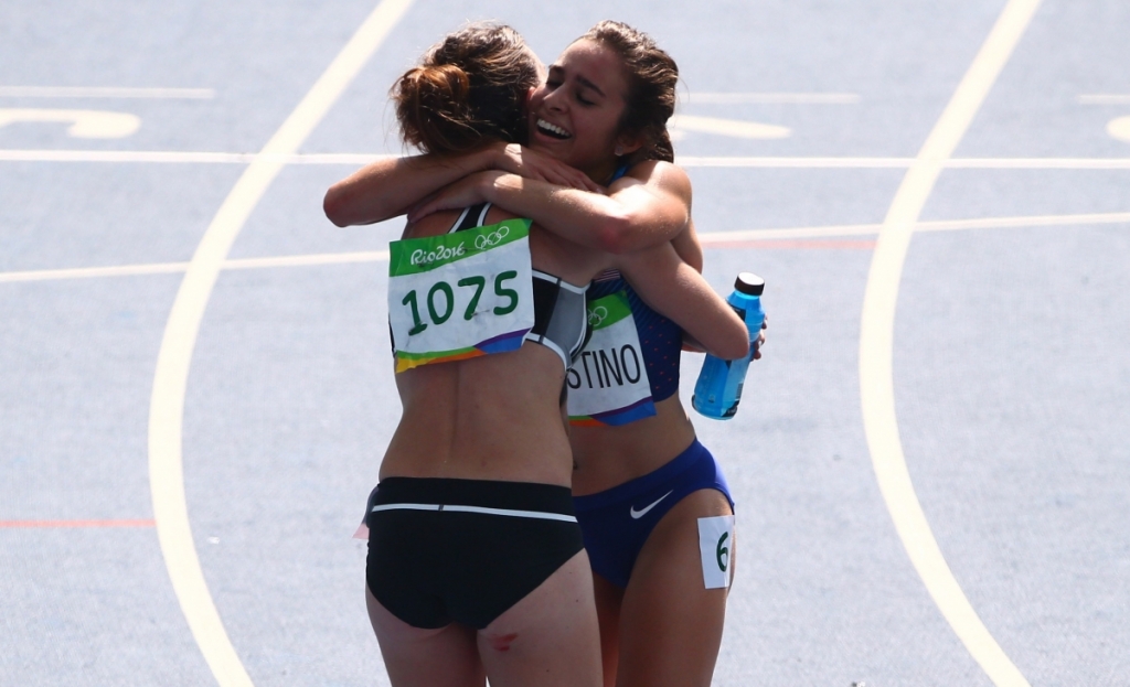 ReutersHamblin and D'Agostino embraced after the race