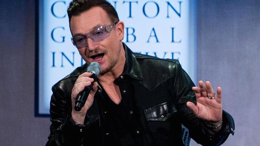 Bono stole the stage with his Bill Clinton impression ahead of a panel discussion at the Clinton Global Initiative annual meeting in New York