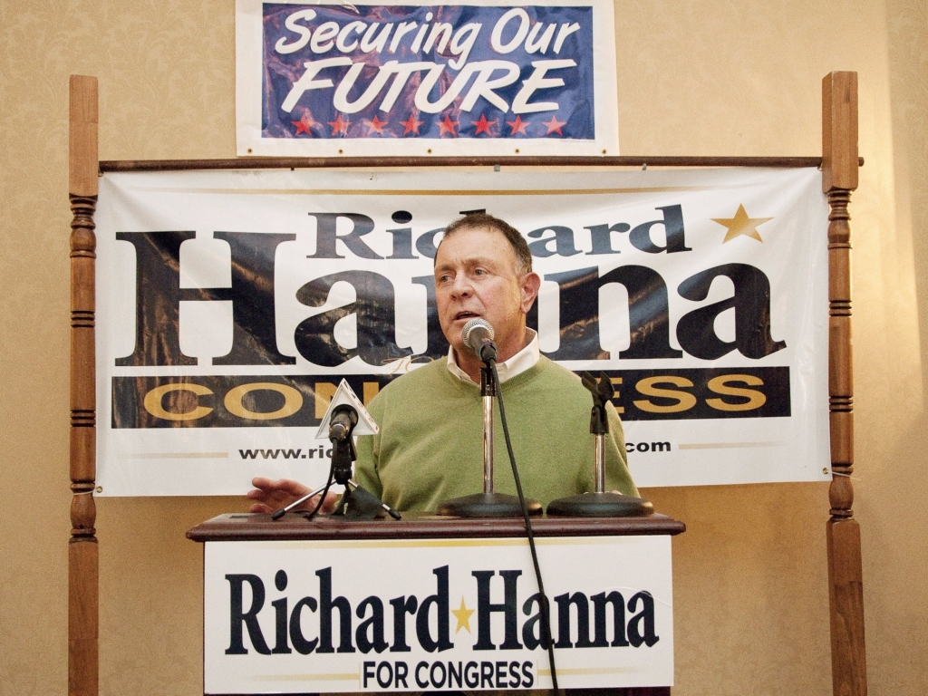 Richard Hanna addressing supporters in New York. AP