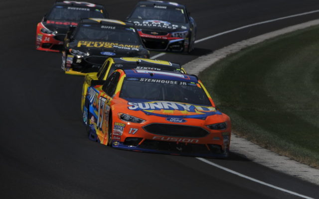 Ricky Stenhouse Jr in the bright Sunny D ride at Indianapolis